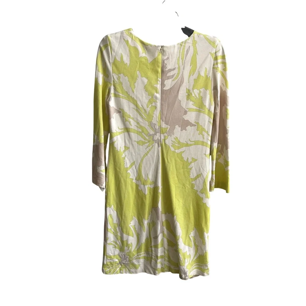 Marc Cain Floral Shift Dress Women N3 US 6/8 Lime Green Long Sleeve Italian Knit